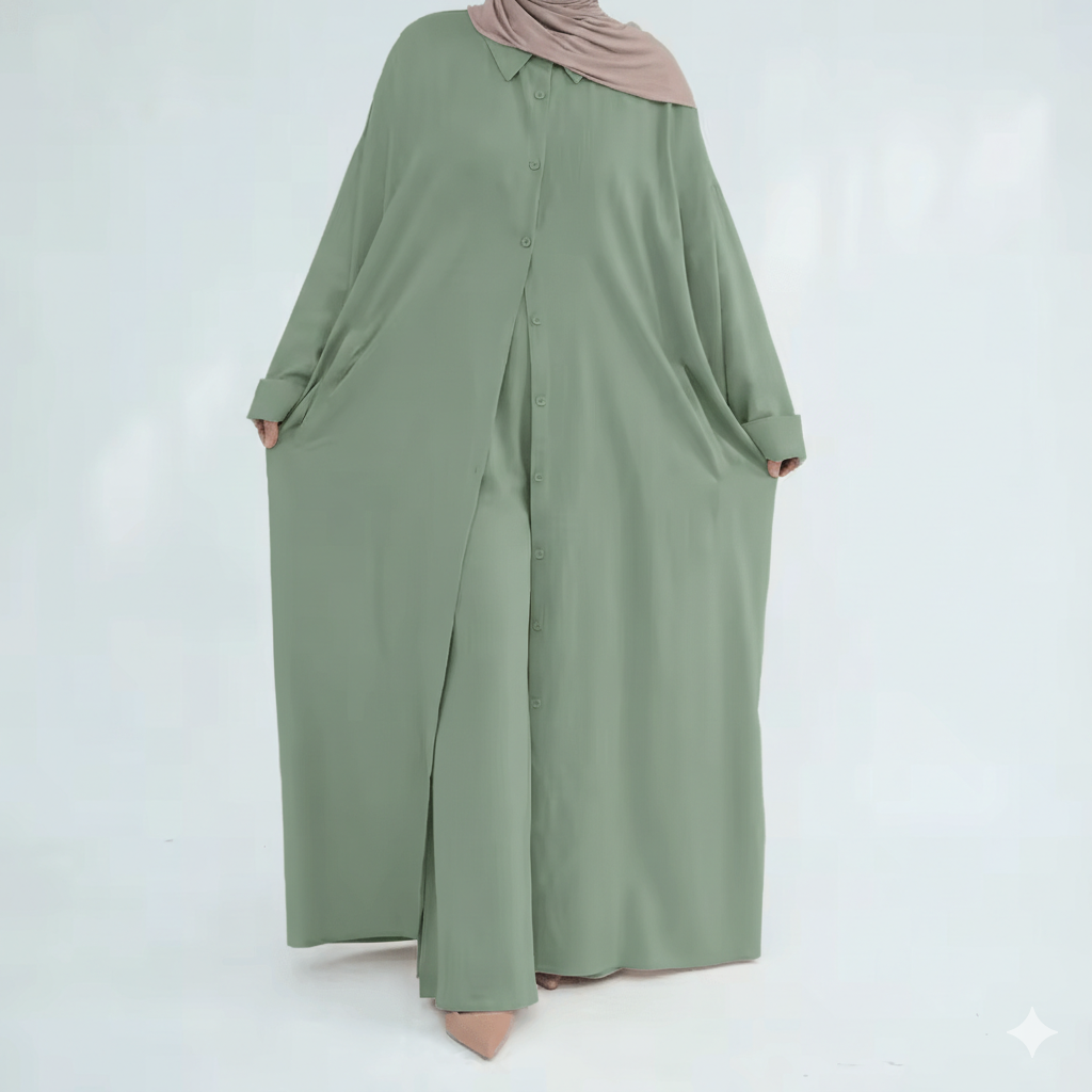 طقم عباية بشت (Batwing) مع بنطال واسع – قماش بريميوم ناعم